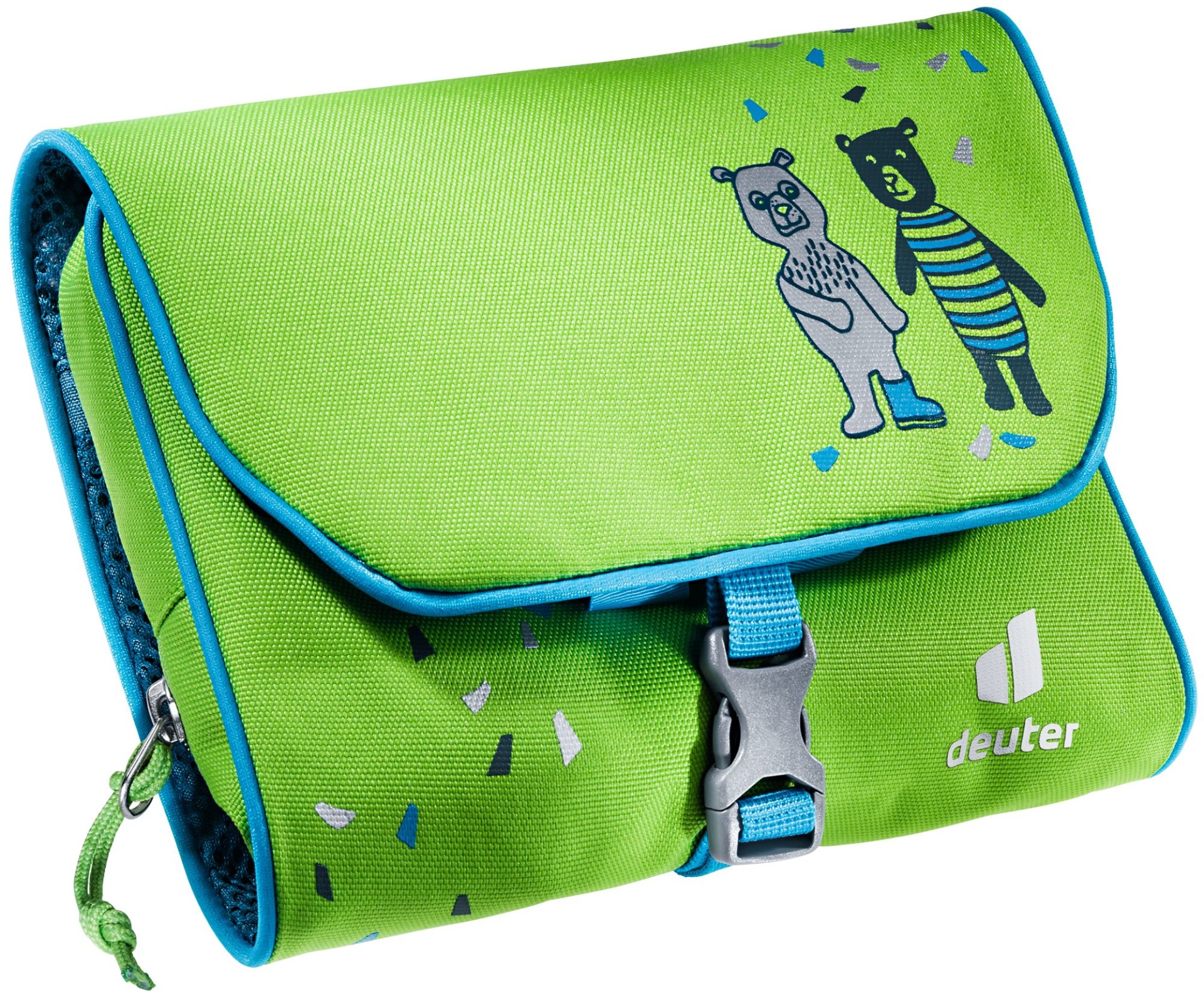 Deuter Wash Bag Kids Kiwi.

3 oddělené kapsy na zip
elastická poutka 
háček na zavěšení
zavírání na přezku