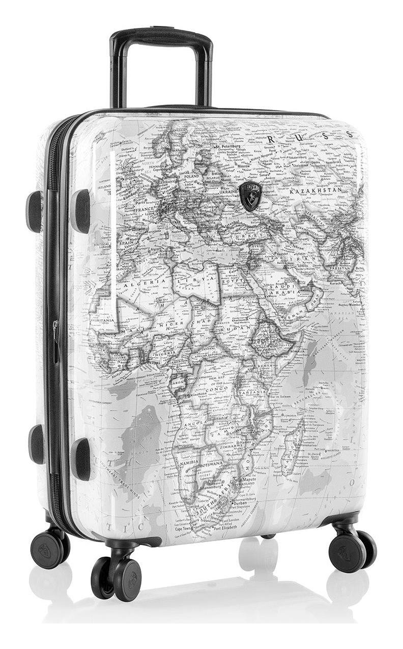 Střední cestovní kufr na kolečkách Heys Journey 3G M Black/White Map