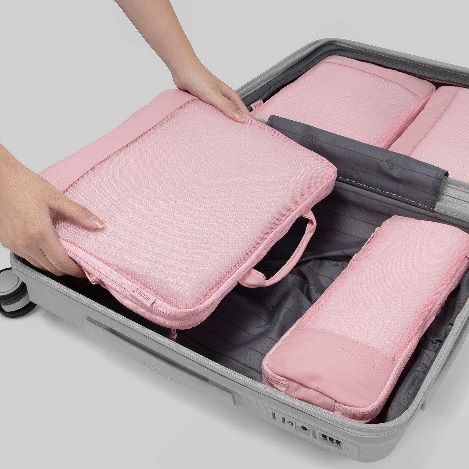 Cestovní organizéry Heys Ecotex Compression Packing Cube 4 Pc Set Lilac Blossom (obrázek 5)