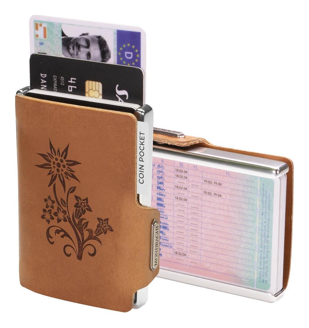 Kožená mini peněženka Mondraghi Silhouette Edelweiss Caramel