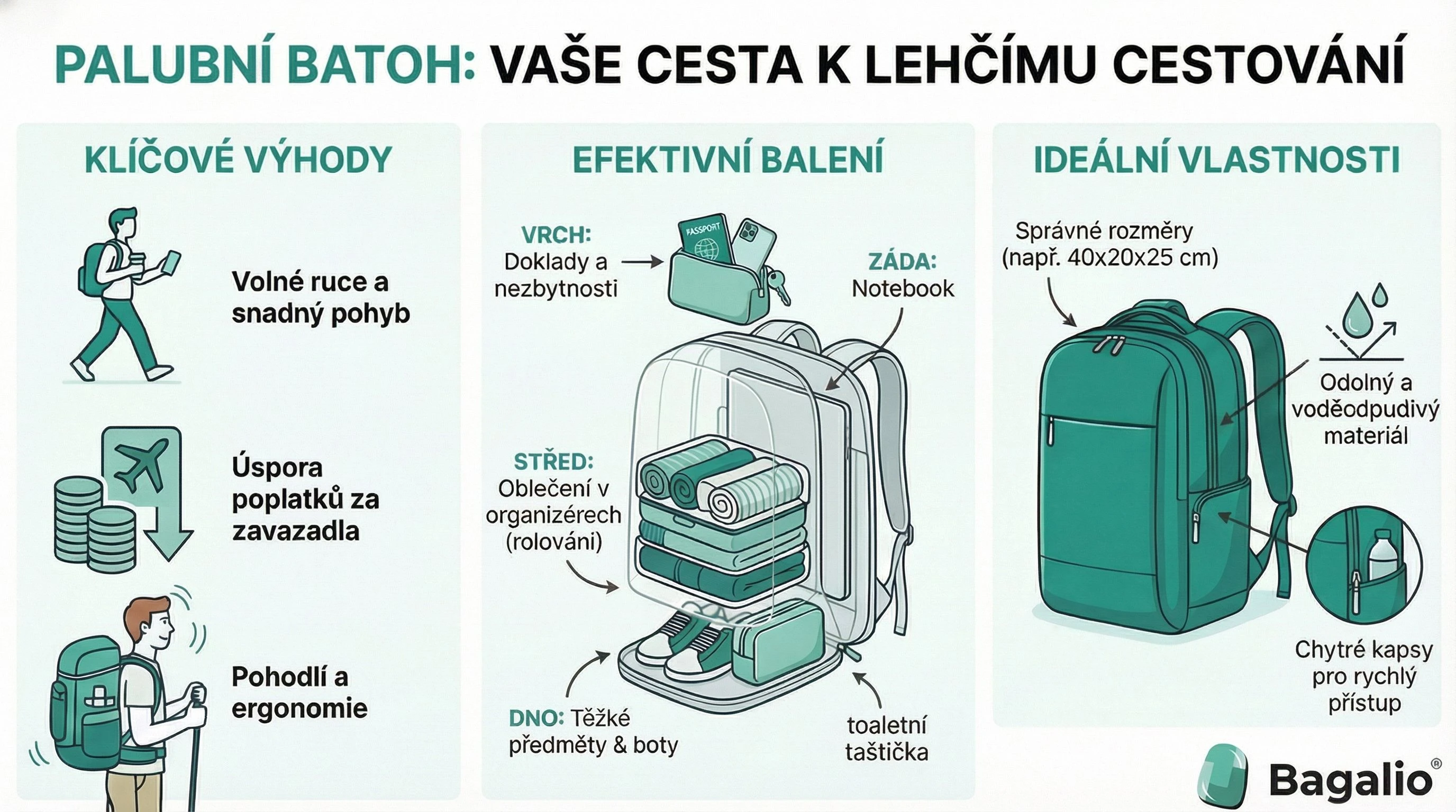Palubní batoh, jeho výhody, vlastnosti, jak balit